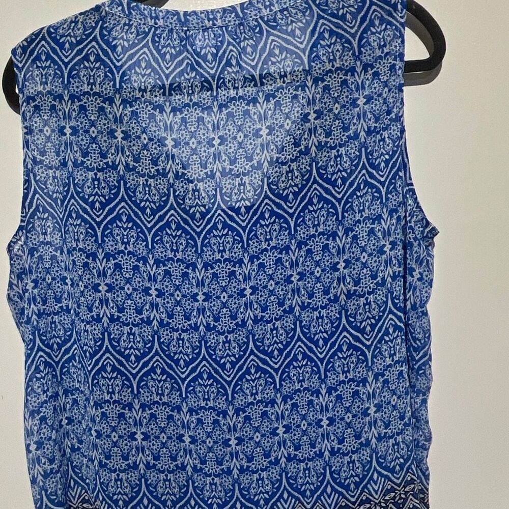 Liz Claiborne Womens Blue Tassel Tie Neck Tunic Sleeveless 2 in 1 Top Large Tall - Picture 10 of 12
